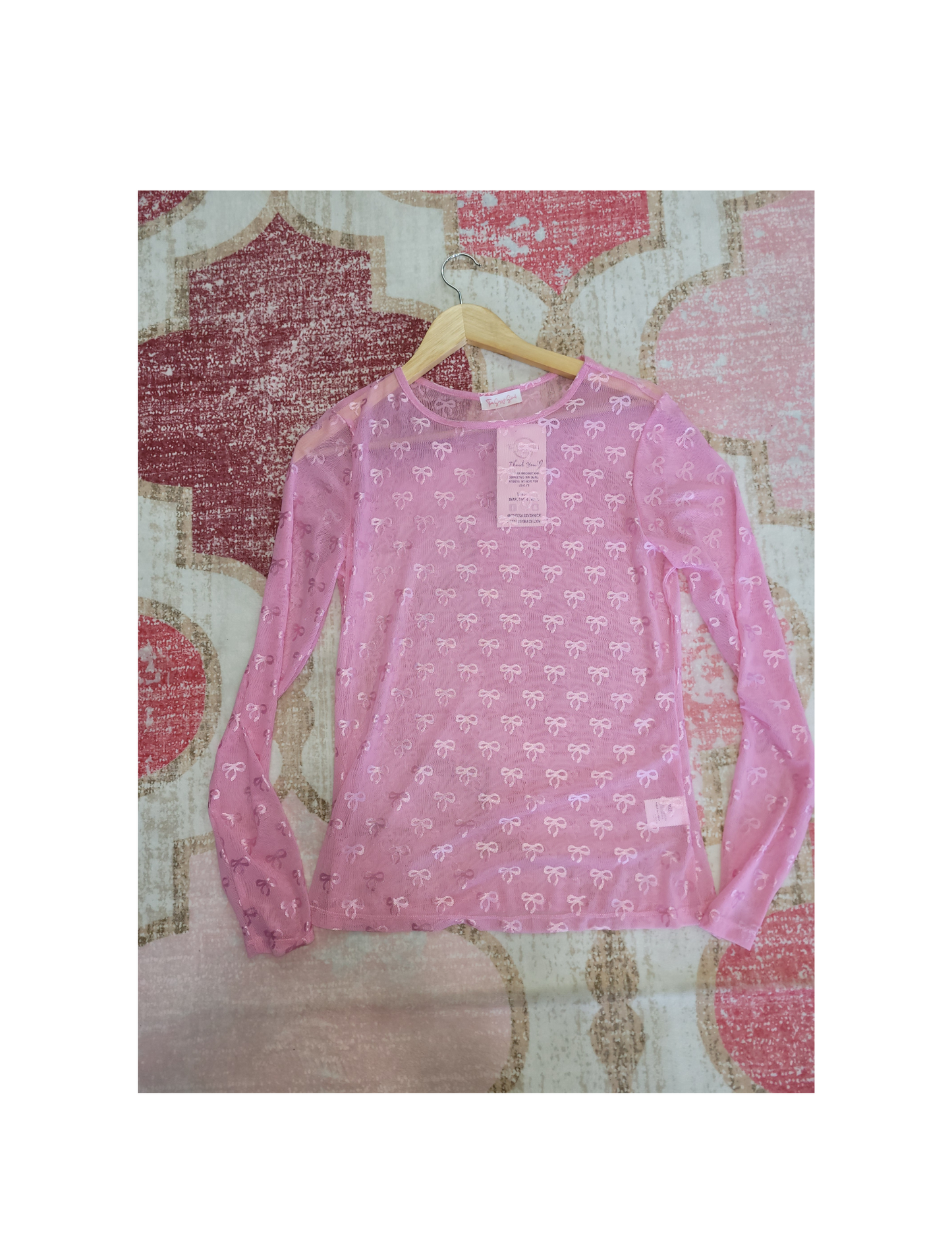 pink bow mesh long sleeve