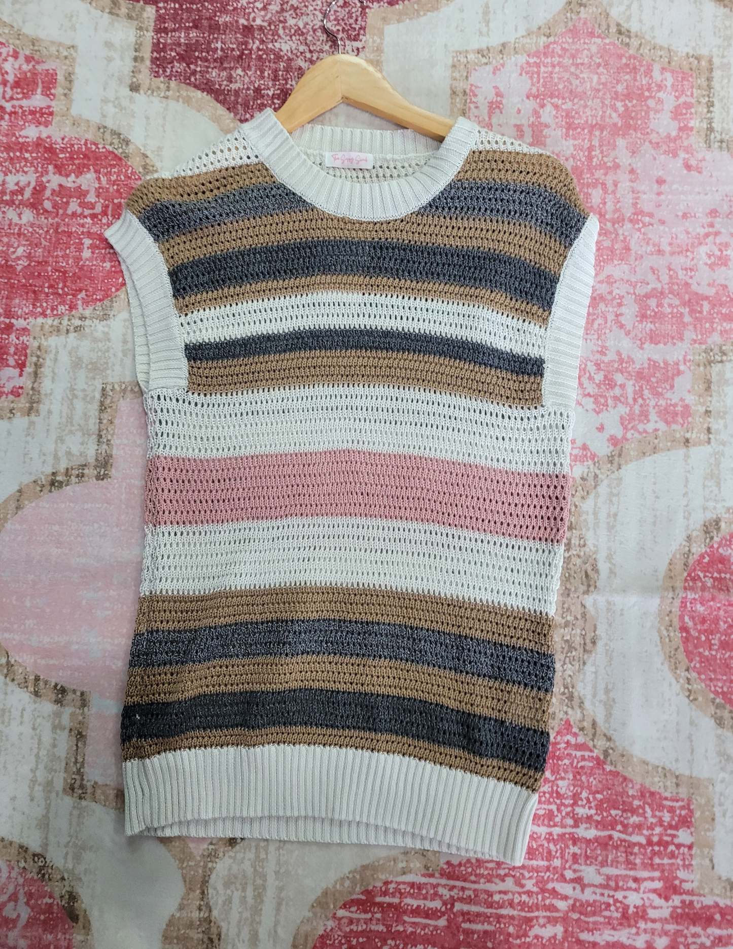 pink striped knit short sleeve