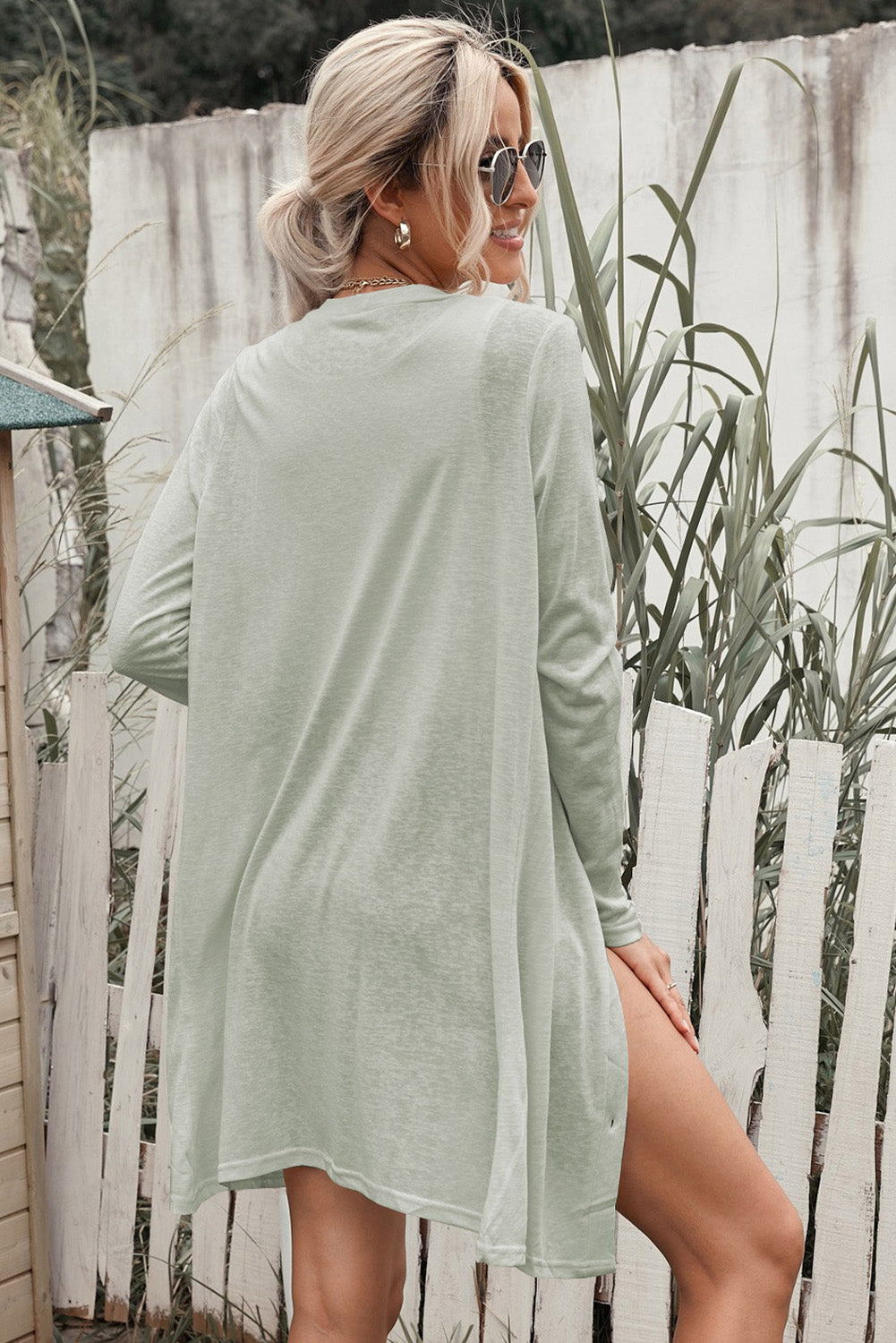 Black Casual Button Front Open Front Cover Up