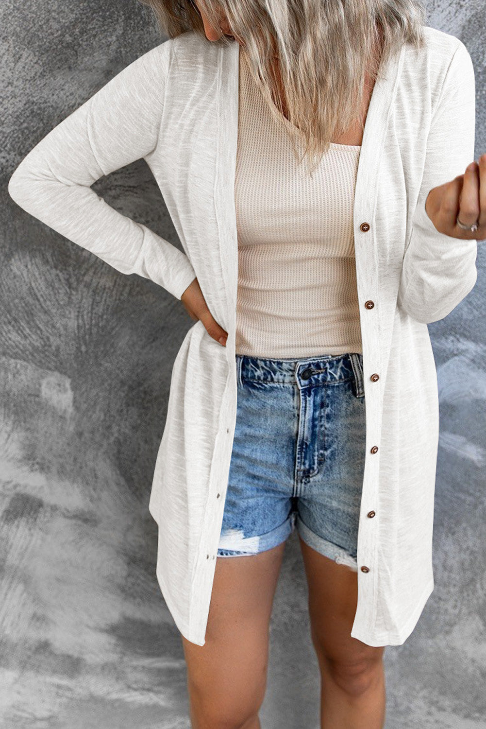 Black Casual Button Front Open Front Cover Up