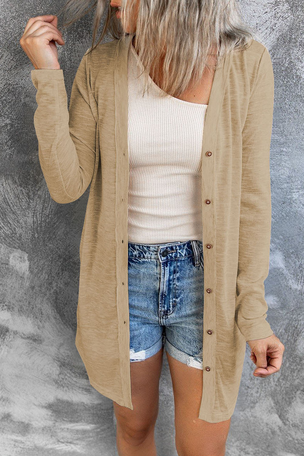 Black Casual Button Front Open Front Cover Up