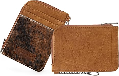 Montana West Wrangler Horsehair Card Wallet for Women Cowhide Credit Card Holder Rustic Animal Print Wallet with Keychain