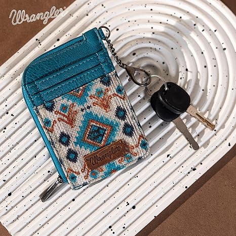 Montana West Wrangler Aztec Card Wallet for Women Western Credit Card Holder for Women Credit Card Wallet with Zipper Pocke