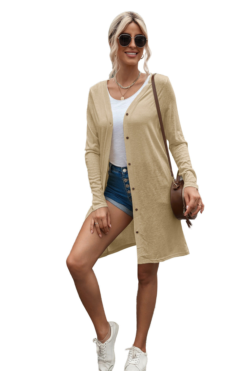 Black Casual Button Front Open Front Cover Up