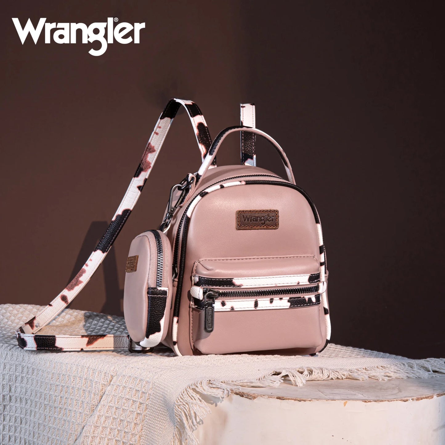 Wrangler Cow Print Trimmed Mini Backpack With Coin Pouch - Pink