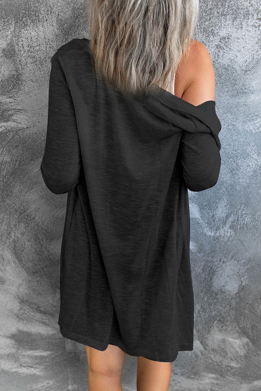 Black Casual Button Front Open Front Cover Up