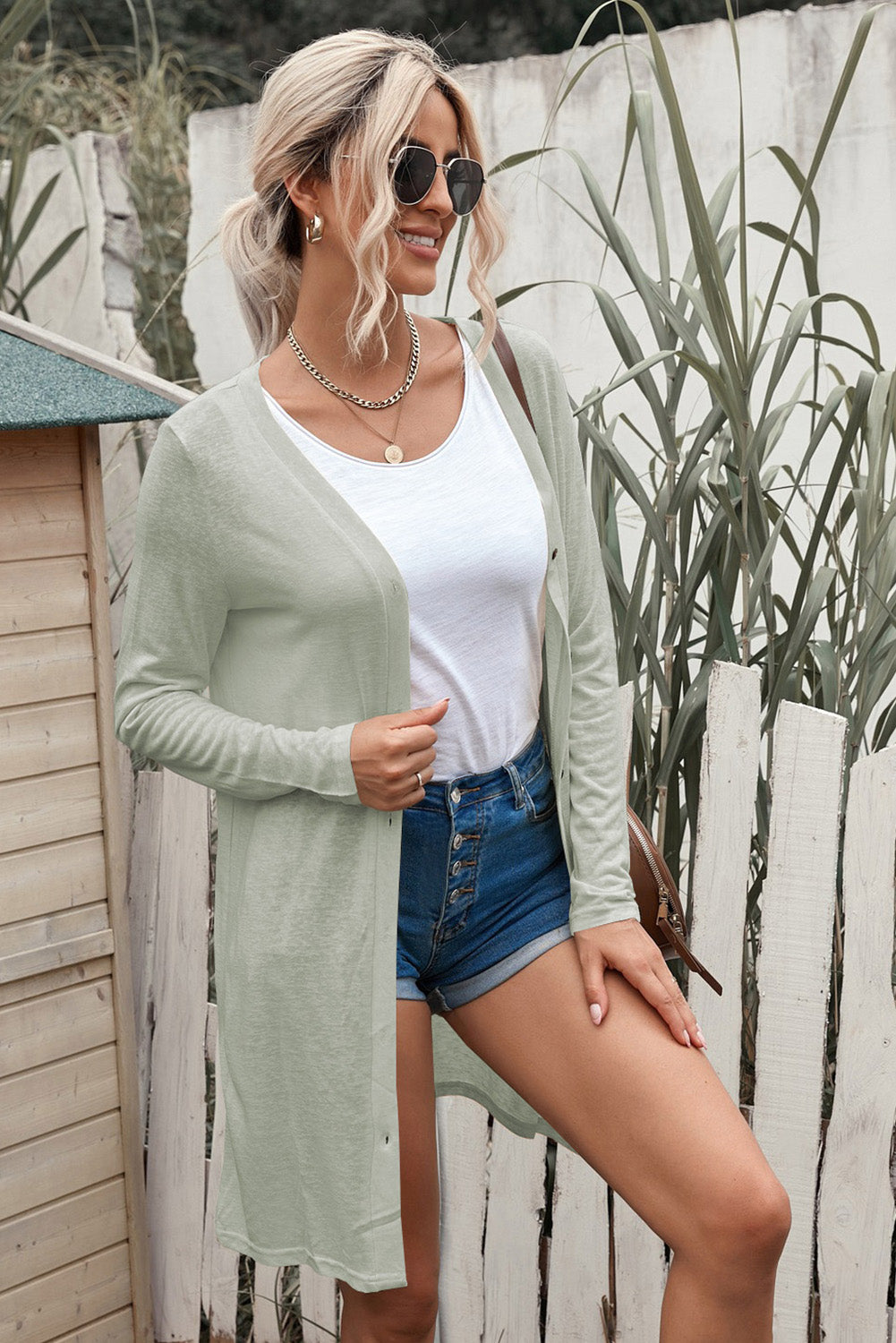 Black Casual Button Front Open Front Cover Up