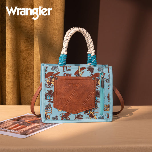 Wrangler Cowboy Print Tote/Crossbody -Turquoise