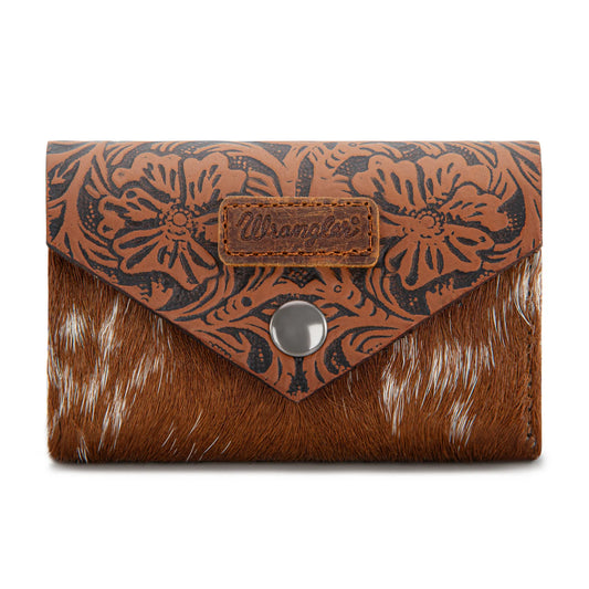 Wrangler Genuine Hair-On Cowhide Floral Tooled Wallet
