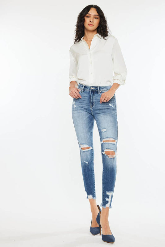 Kancans HIGH RISE FRAY HEM ANKLE SKINNY