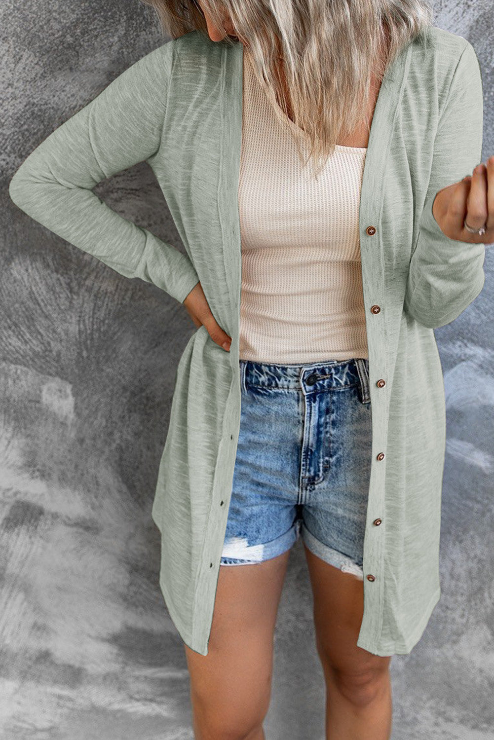 Black Casual Button Front Open Front Cover Up