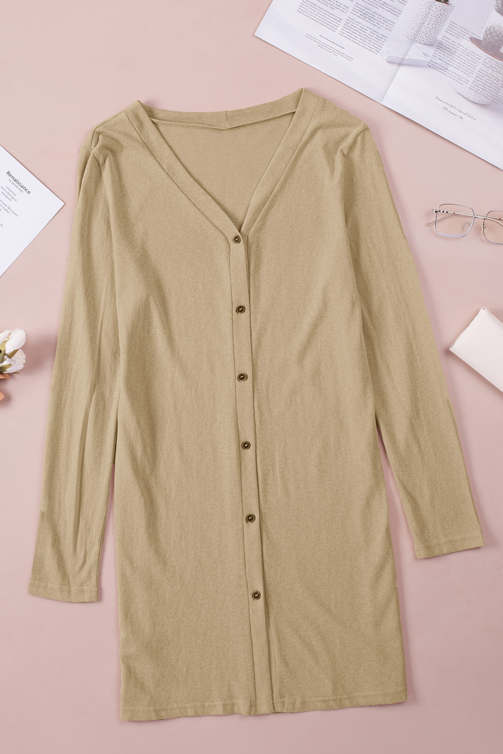 Black Casual Button Front Open Front Cover Up