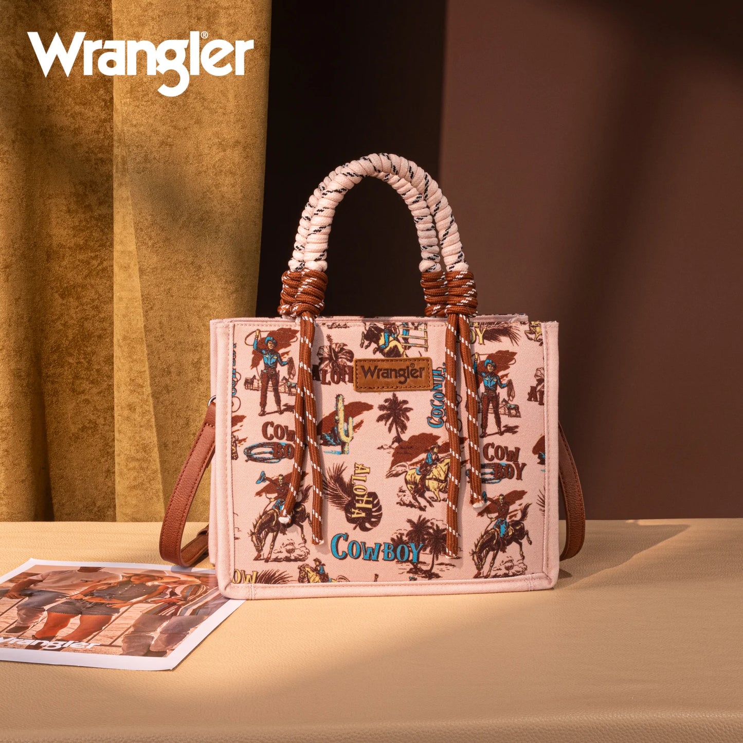 Wrangler Cowboy Print Tote/Crossbody - Dark Pink