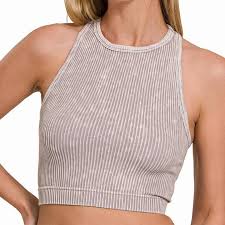 Washed ribbed seamless racerback crop top