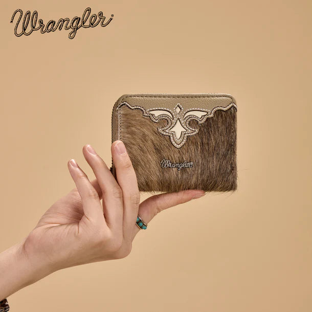 Wrangler Genuine Hair-On Cowhide Zip-Around Wallet - Khaki