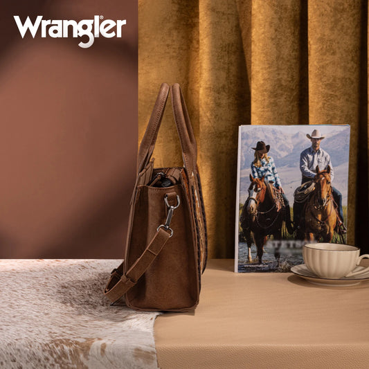 Wrangler Tooled Aztec Pattern Print Concealed Carry Tote/Crossbody -Brown