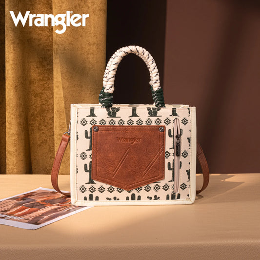 Wrangler Cactus Print Tote/Crossbody -Beige