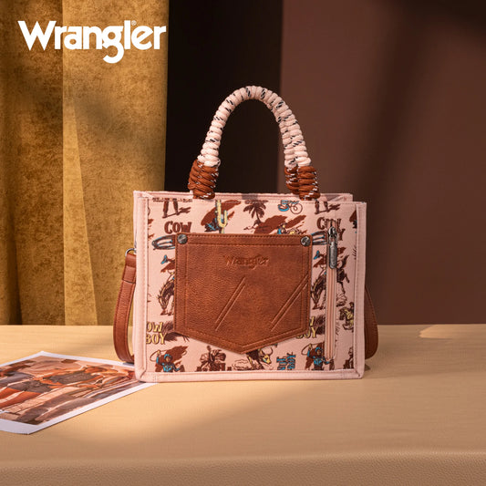 Wrangler Cowboy Print Tote/Crossbody - Dark Pink