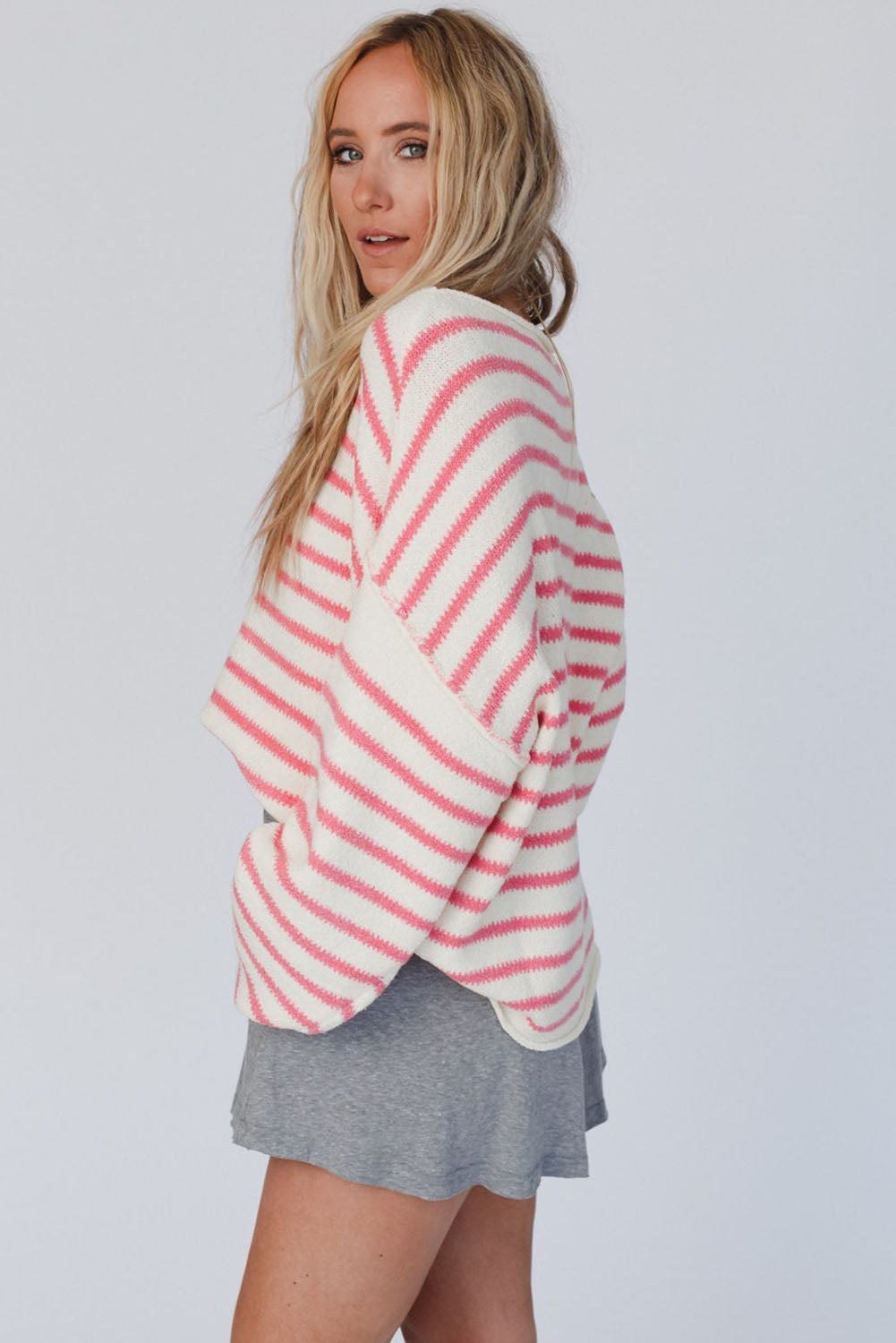 Yellow Striped Drop Sleeve Oversized Sweater