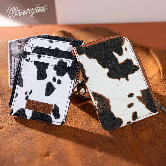 Wrangler Cow Print Print Mini Zip Card Case - Brown
