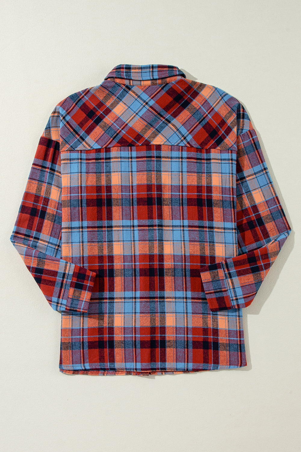 Red Plaid Print Drop Sleeve Loose Shirt