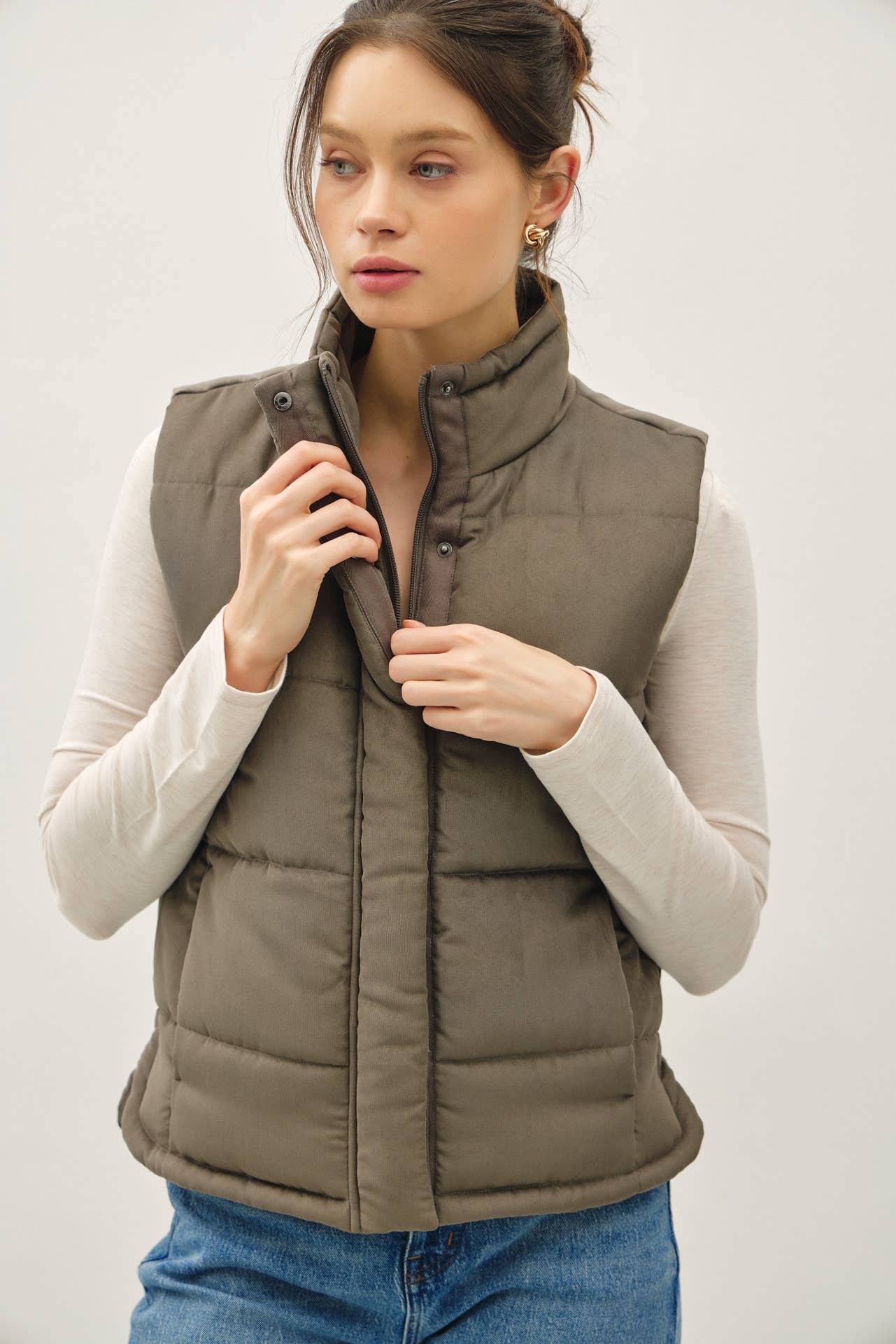 NEW COLOR-SUEDE LIKE PUFFER VEST