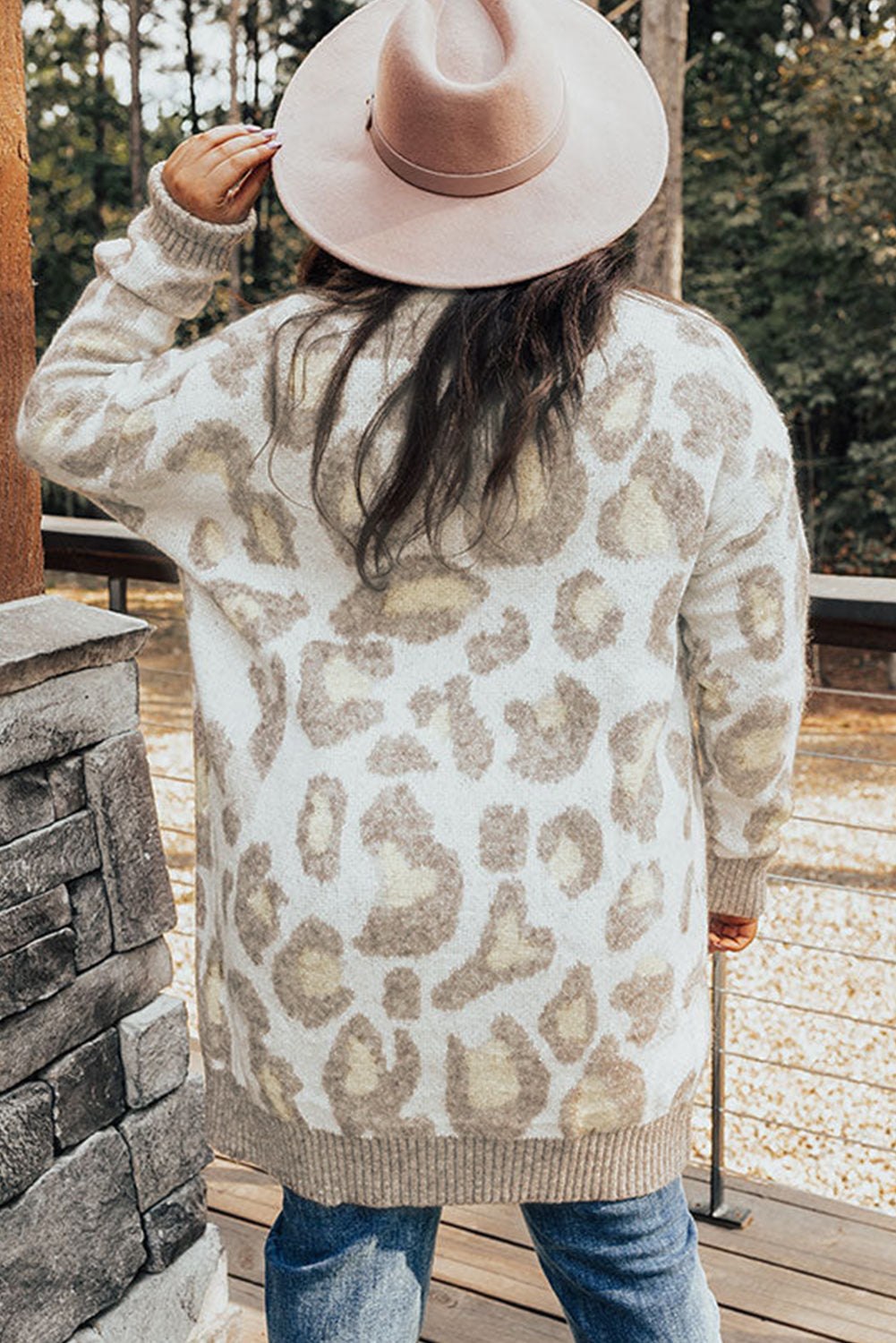 Beige Leopard Pattern Plus Size Long Cardigan