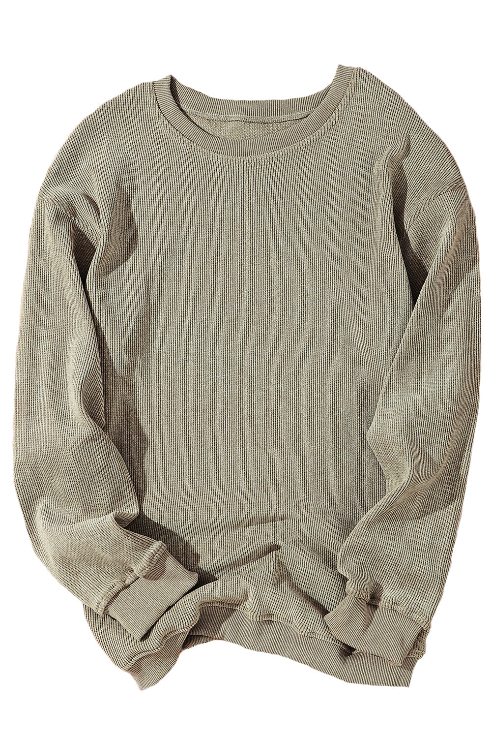 Blue Plain Solid Ribbed Knit Round Neck Pullover Sweatshirt