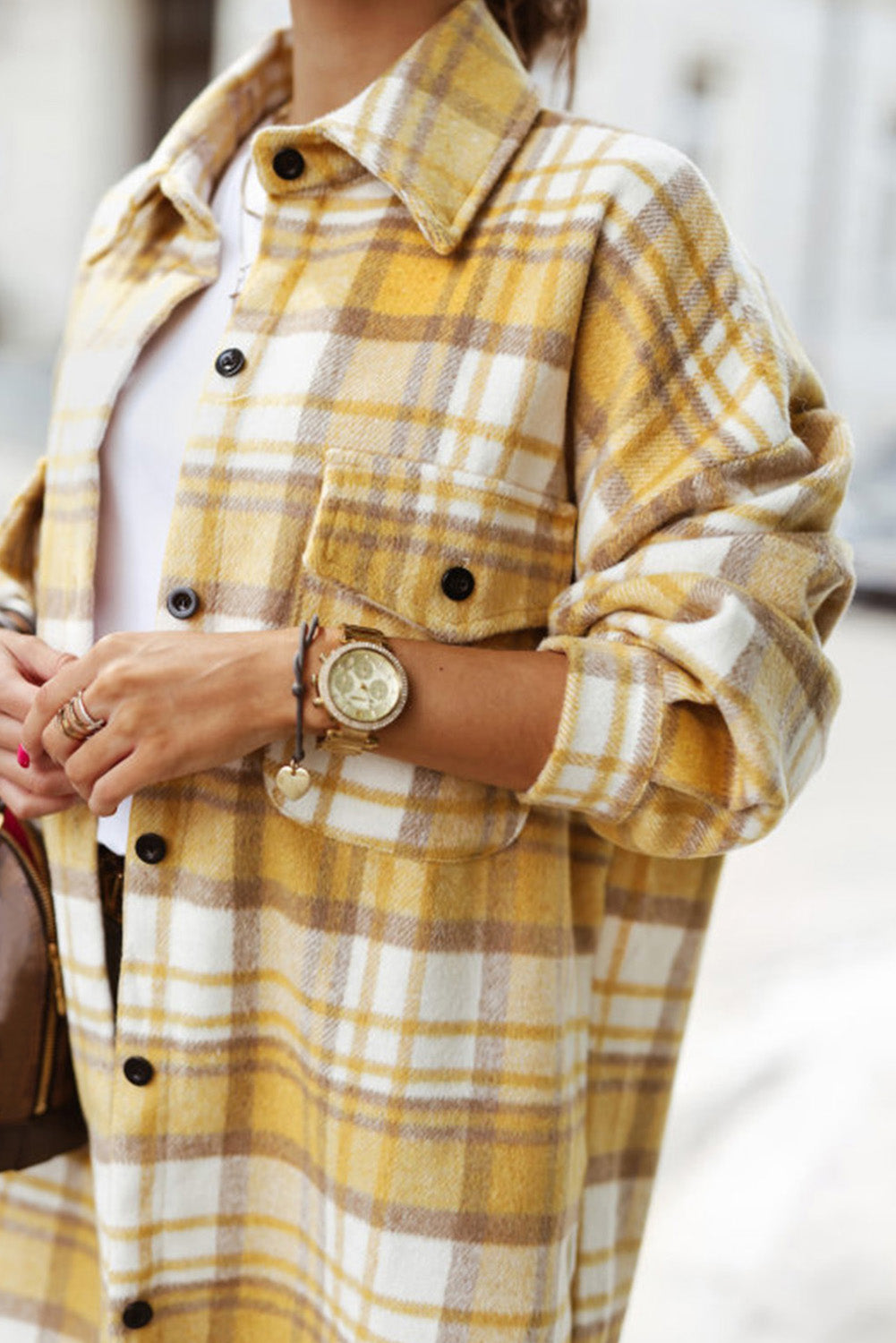 Sky Blue Plaid Flap Pocket Long Sleeve Shacket