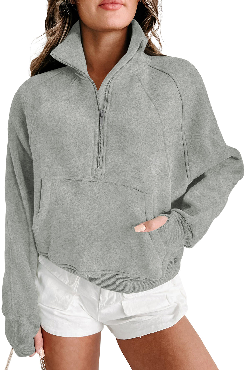 Black Quarter Zip Stand Neck Kangaroo Pocket Sweatshirt