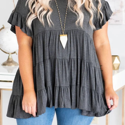 Gray Tiered Ruffle Shirt