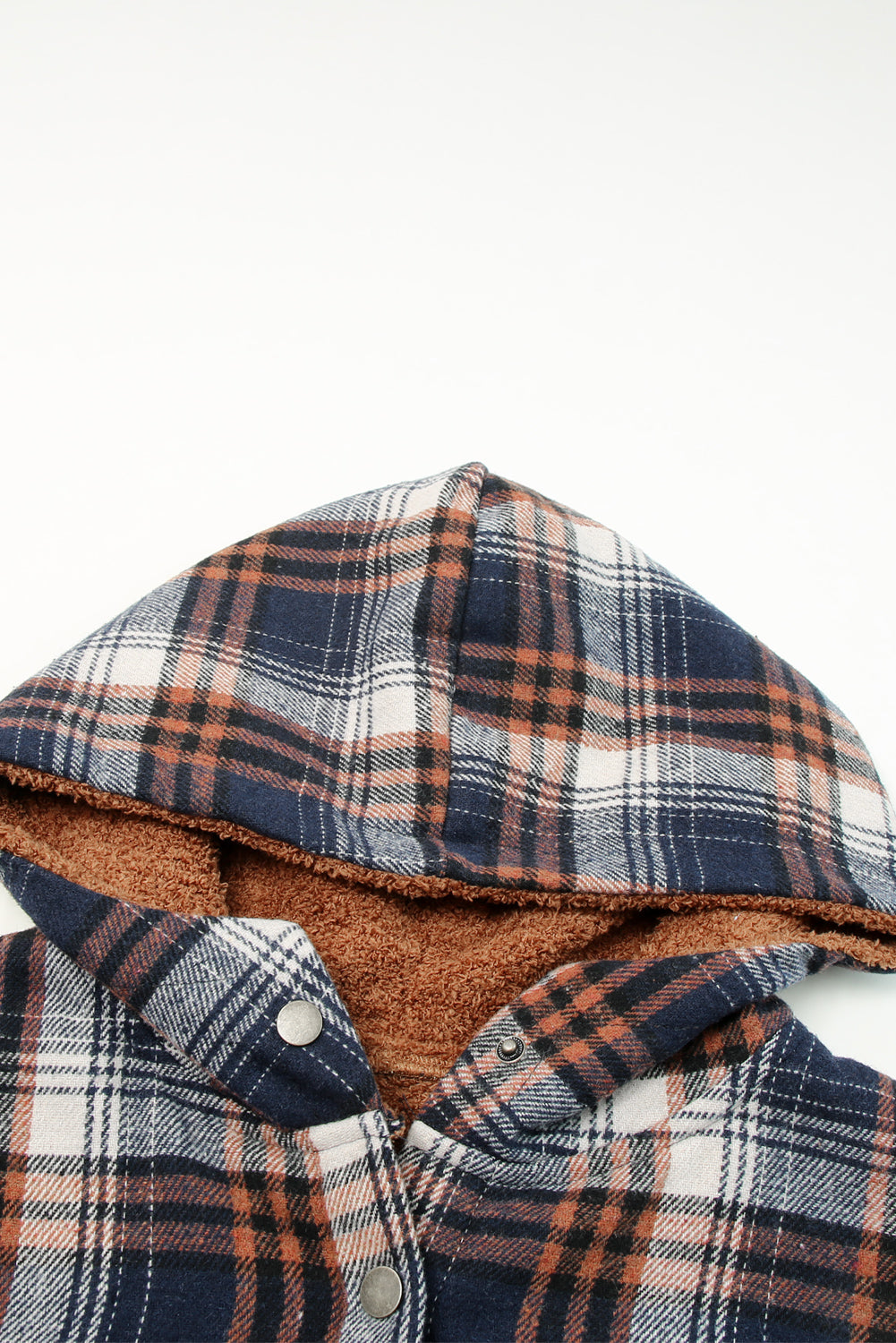 Gray Snap Button Sherpa Lined Hooded Flannel Jacket