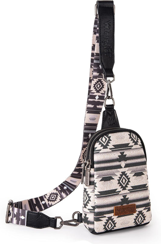 Wrangler Aztec Crossbody Sling Bags for Women Southwestern Print Purse with Detachable Strap