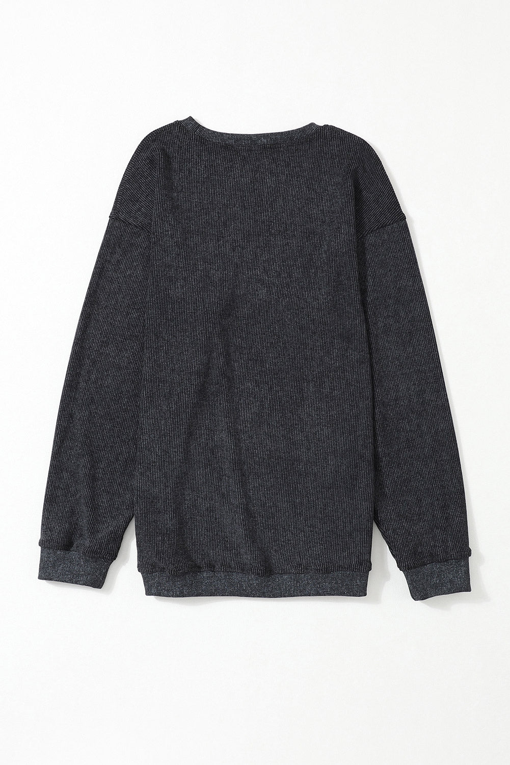 Blue Plain Solid Ribbed Knit Round Neck Pullover Sweatshirt