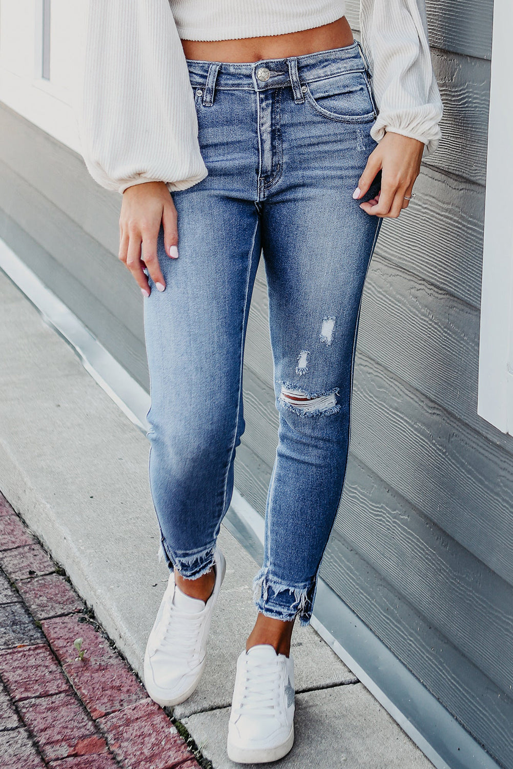 Light Blue Ripped Ankle Skinny Jeans