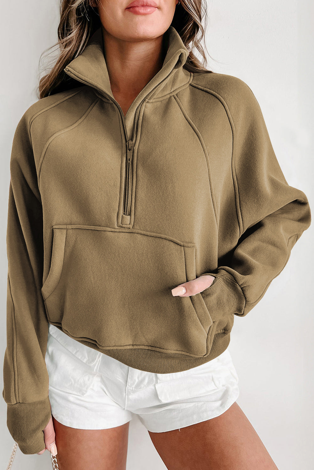 Black Quarter Zip Stand Neck Kangaroo Pocket Sweatshirt