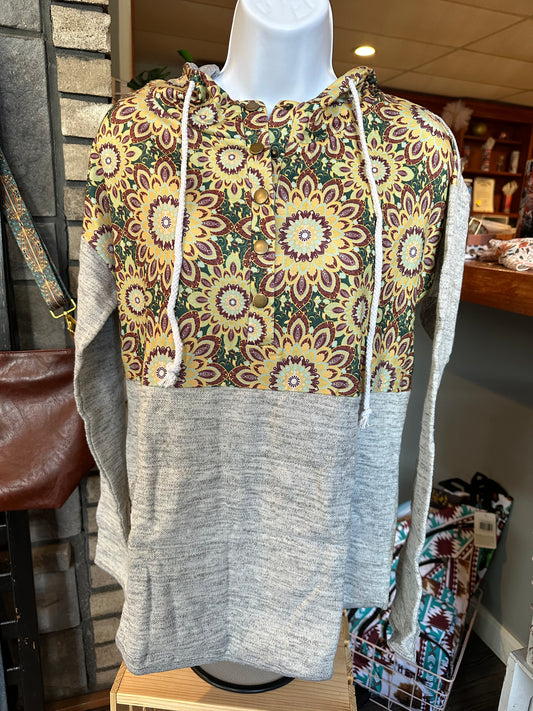 Mandala Print Drop Shoulder Hoodie