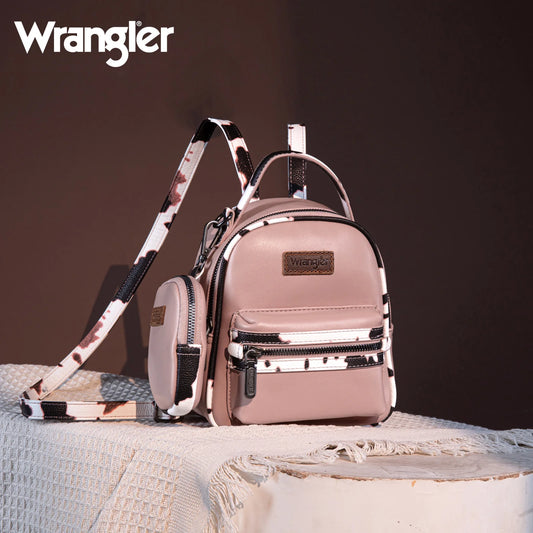 Wrangler Cow Print Trimmed Mini Backpack With Coin Pouch - Pink