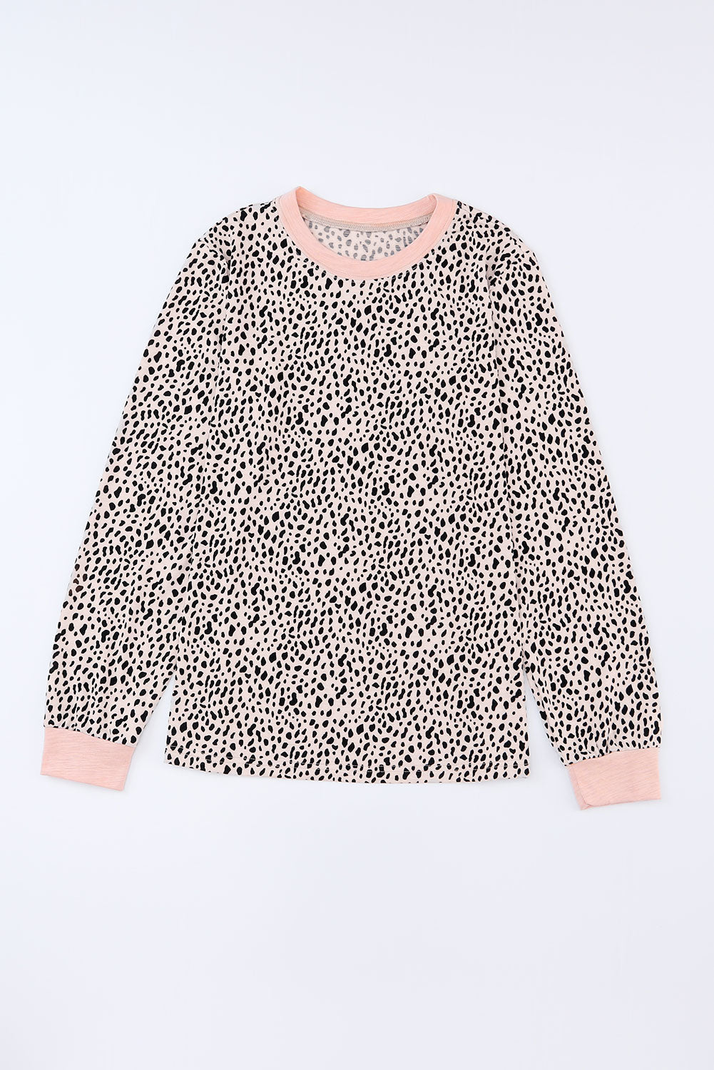 Gray Animal Spotted Print Round Neck Long Sleeve Top