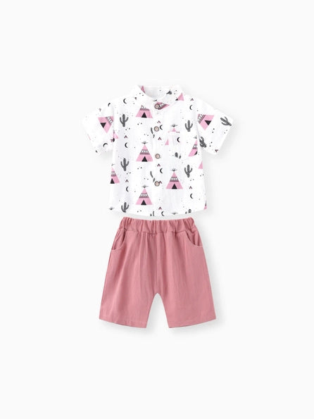 95% Cotton Baby Cactus Print Short-Sleeve Shirt & Pants Set