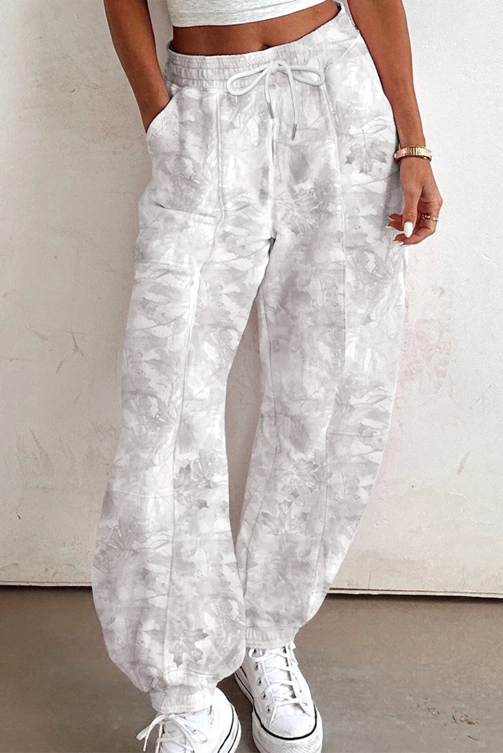 Beige Camo Print Baggy Drawstring Jogger Sweatpants