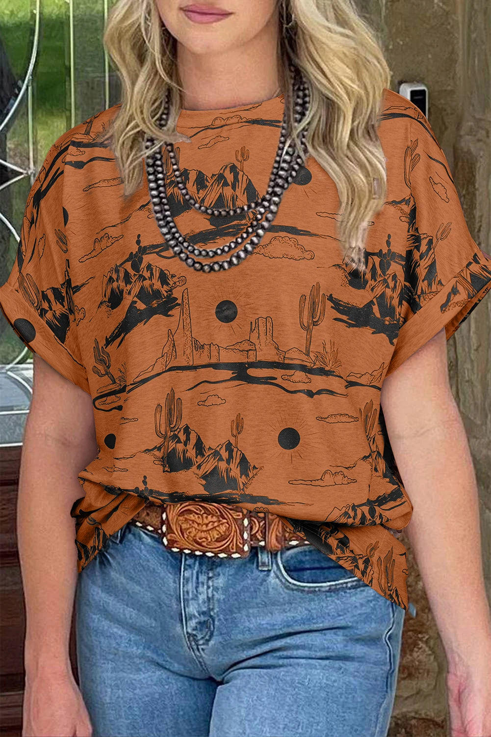 Chestnut Summer Desert Sand Print Short Sleeve Tee