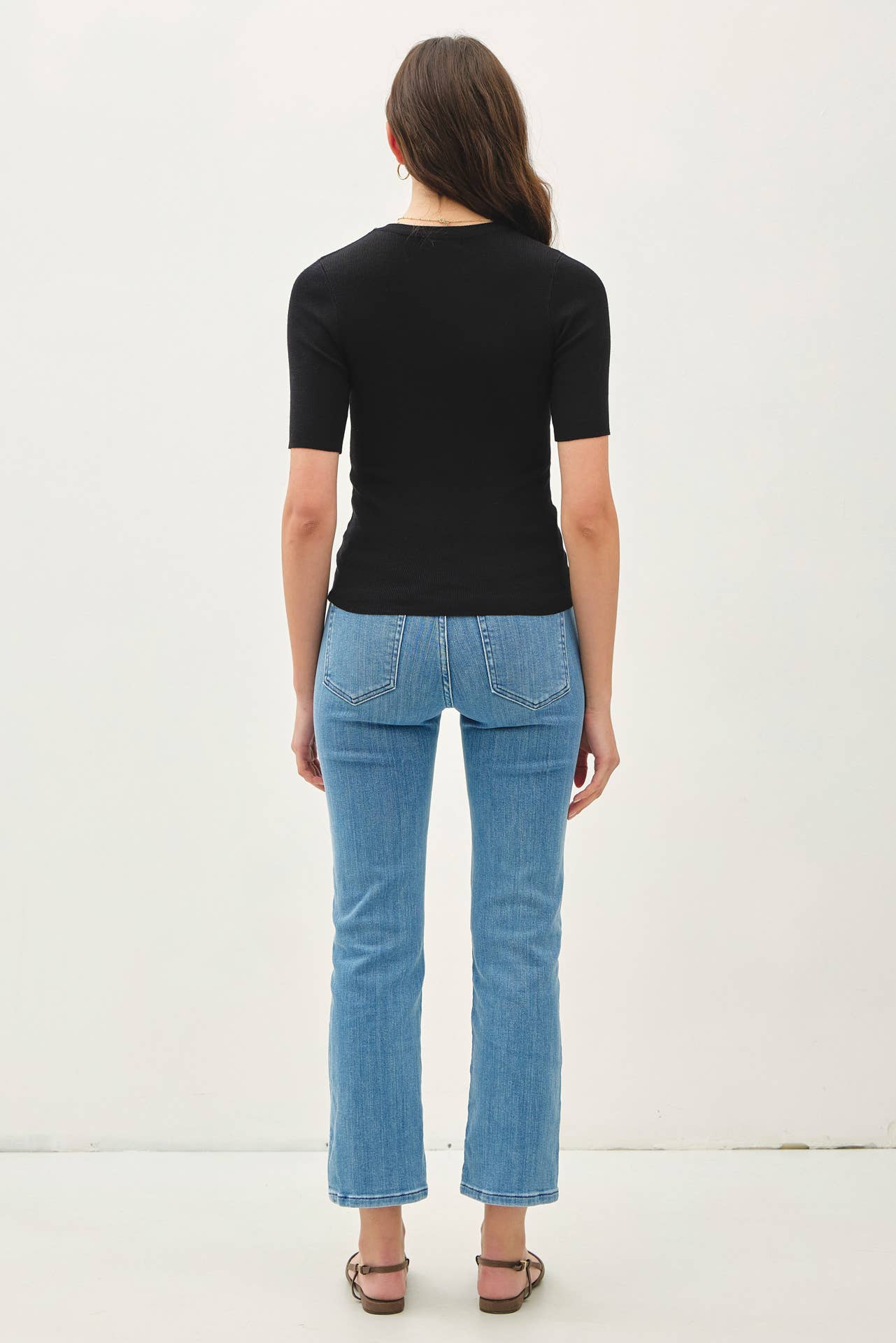 CLASSIC SOLID HALF SLEEVE RIB KNIT TOP