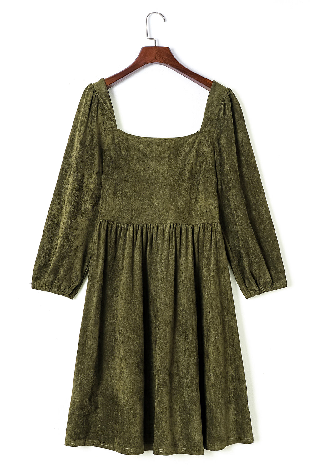 Green Washed Square Neck High Waist Flared Short Dress