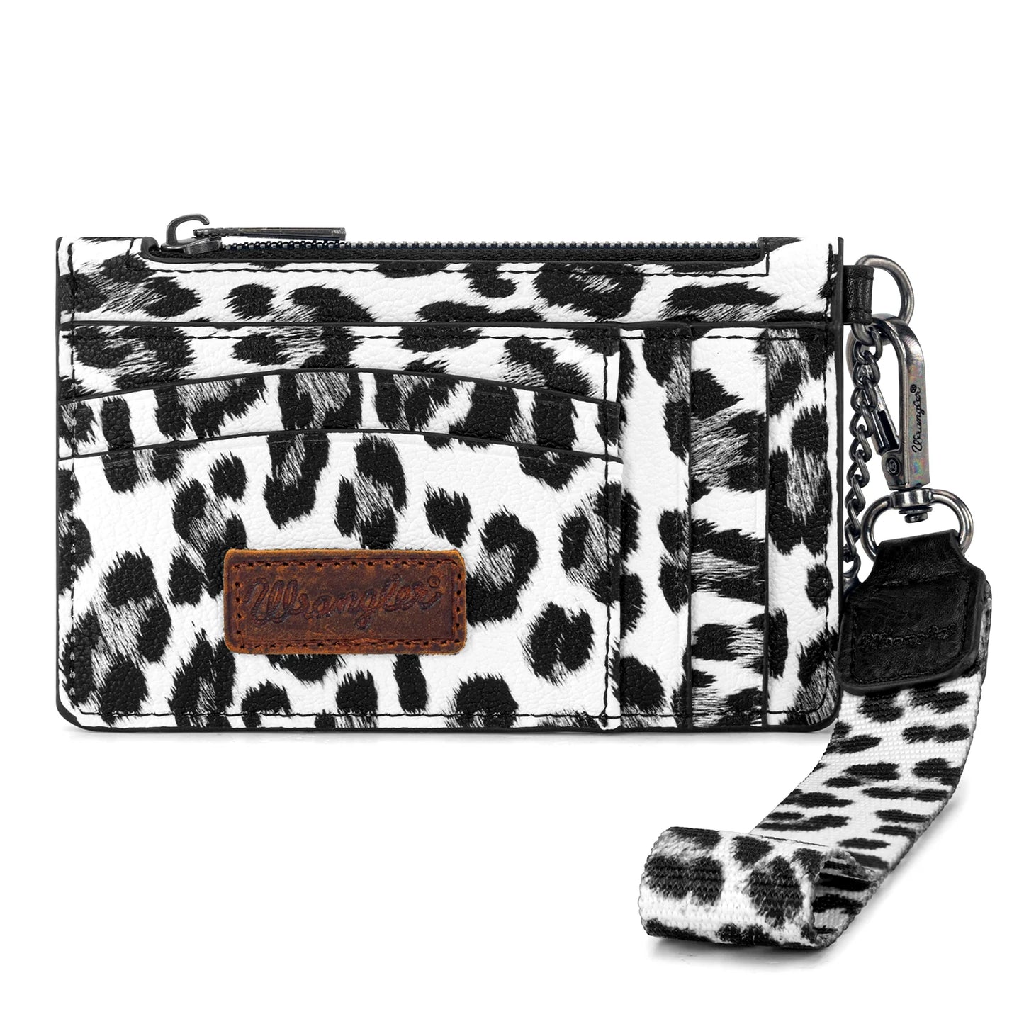 Wrangler Leopard Print Key Chain Wristlet Card Wallet -Leopard-Black