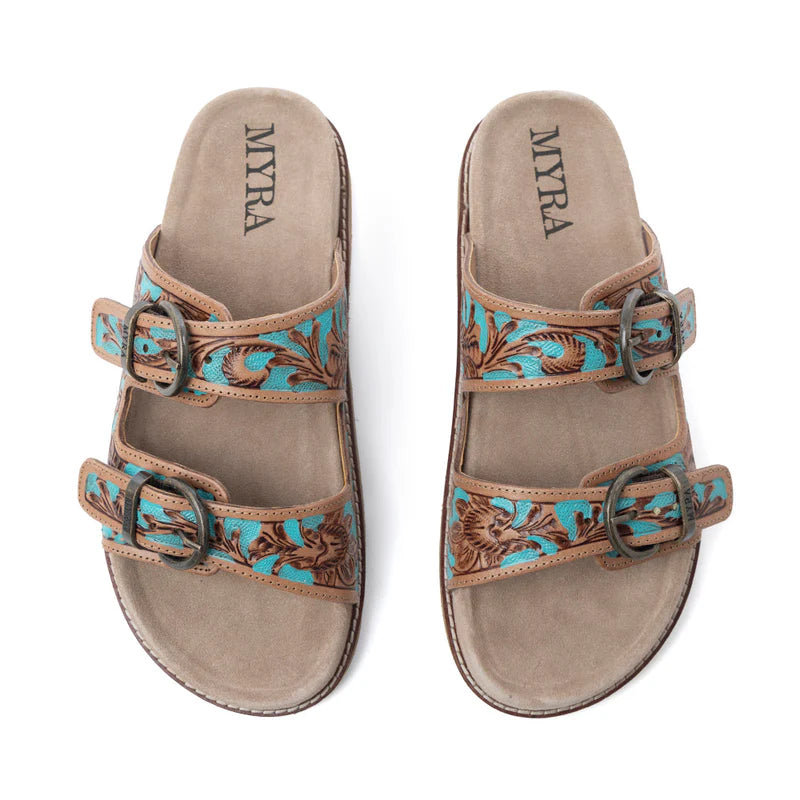 Meadow Sky Handtooled Leather Sandal