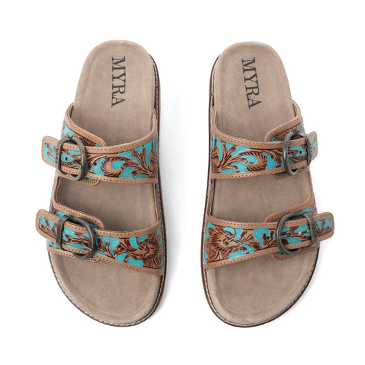 Meadow Sky Handtooled Leather Sandal