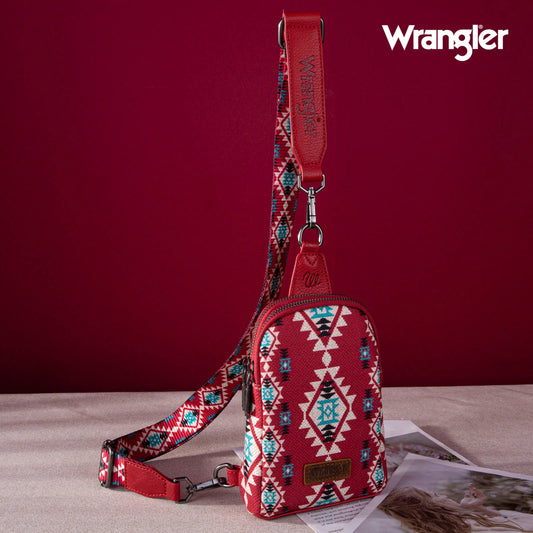 Wrangler Aztec Print Crossbody Sling Chest Bag - Burgundy