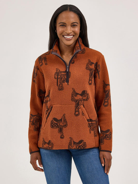 Wrangler Retro® Punchy Sherpa Zip Pullover - Brown