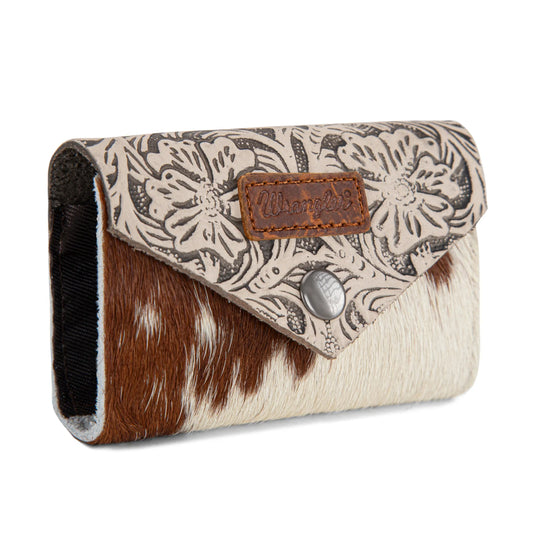 Wrangler Genuine Hair-On Cowhide Floral Tooled Wallet